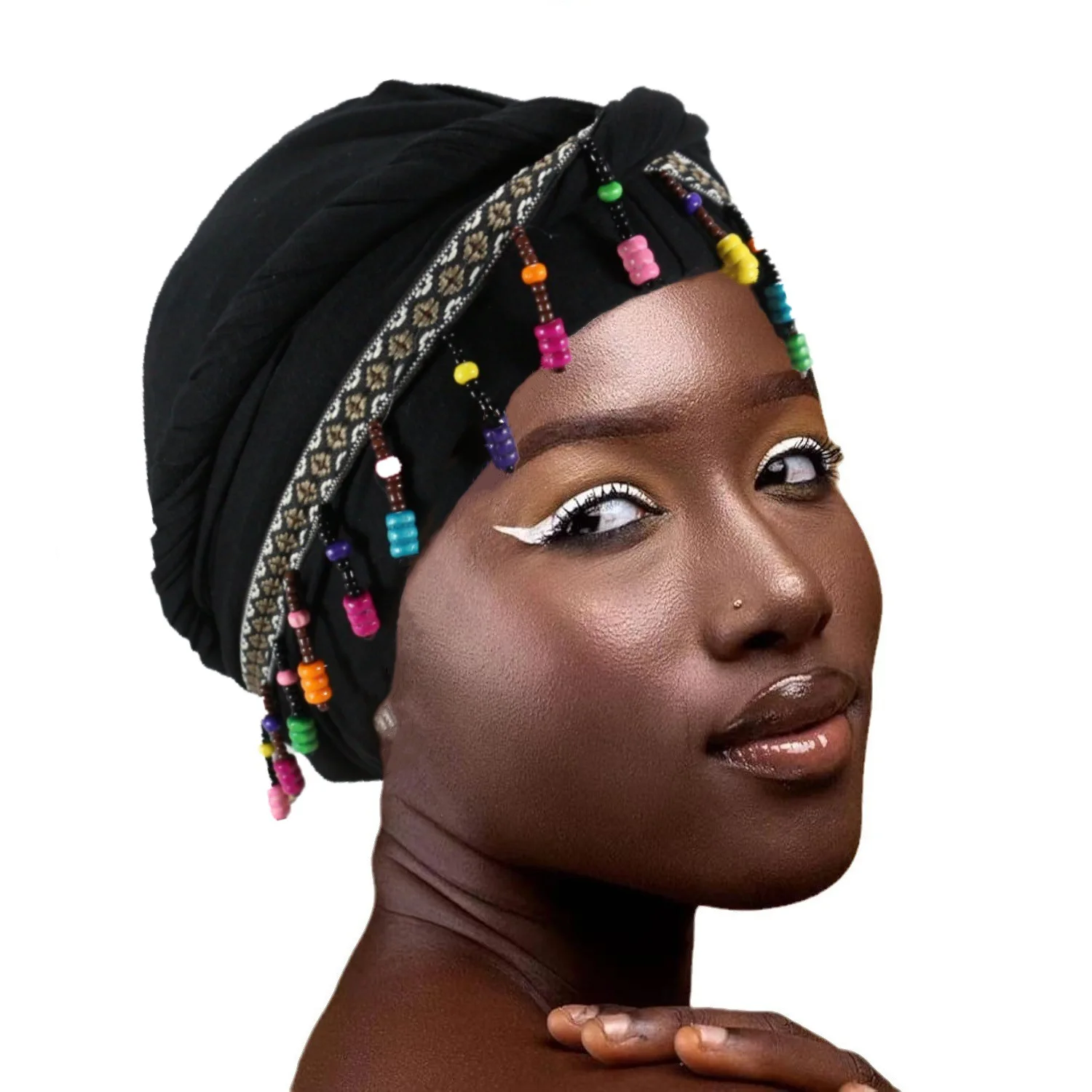 SongMay New Design Women Colorful Beads Turban Cap Beaded