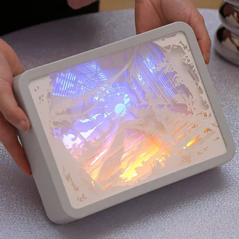 Custom USB Moving Castle Night Light Square Paper Sculpture Lamp for Bedroom Home Decor Modern Art Frame
