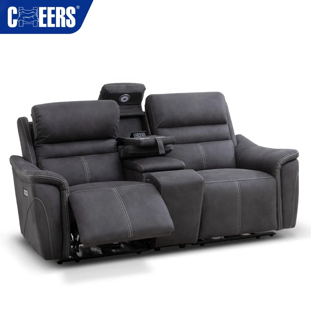 MANWAH CHEERS High Quality Modern Gray High-Tech Fabric Loveseat With Led Electric Furniture Recliner Sofa With Console And Sofa 333027