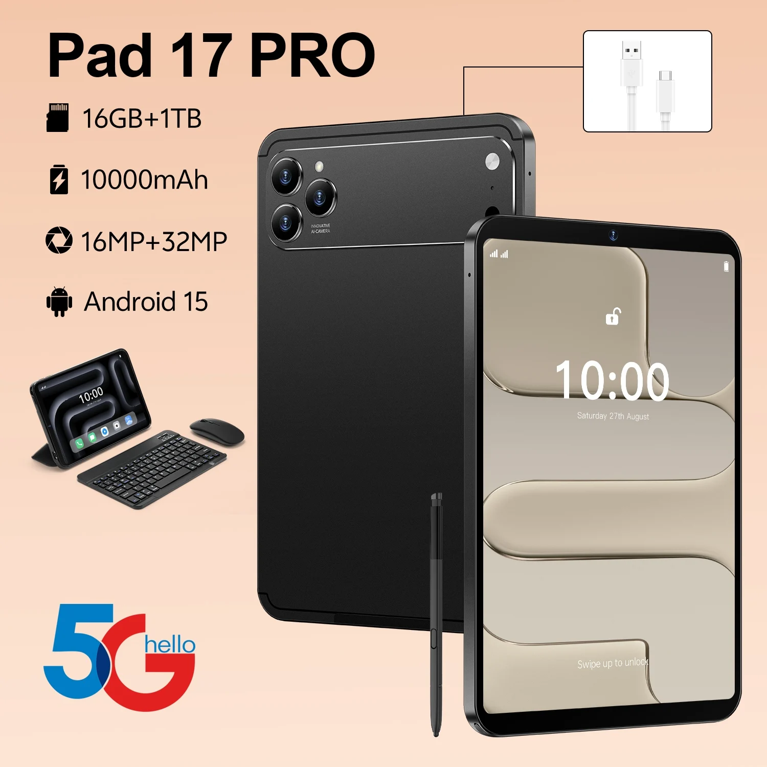 Pad 17 Pro Max 5G Global Version Tablet PC 10.1 Inch Android 15