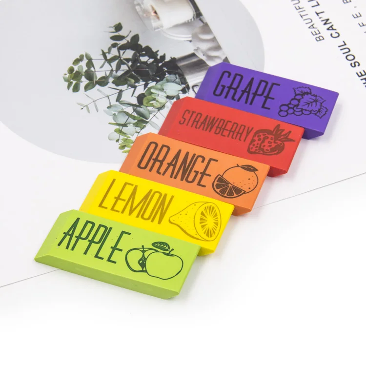 Customized Printing Fruit Smell Promotional 5 Pcs Scented Rubber PVC Eraser Set for Kids and Students