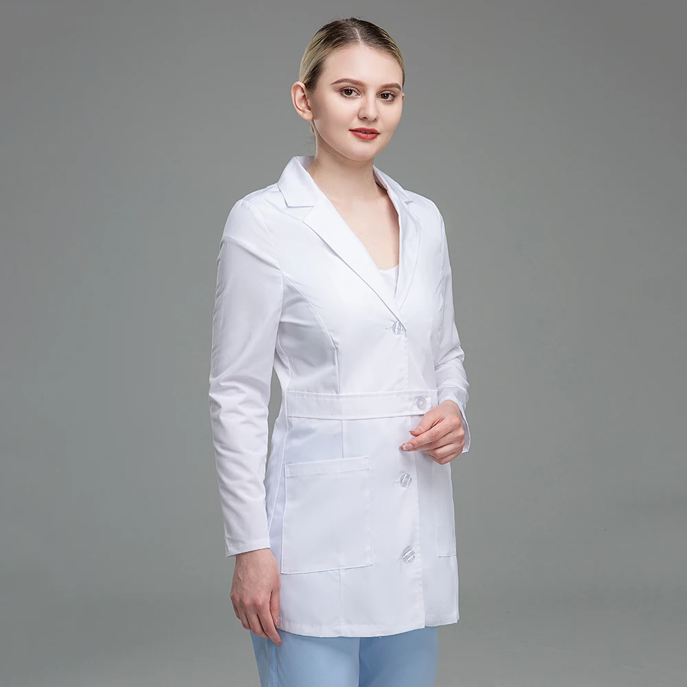 Comfortable Cotton 35% Polyester 65% Fabric Hospital Design White Nurse Lab  Coat Women Nurse Uniform