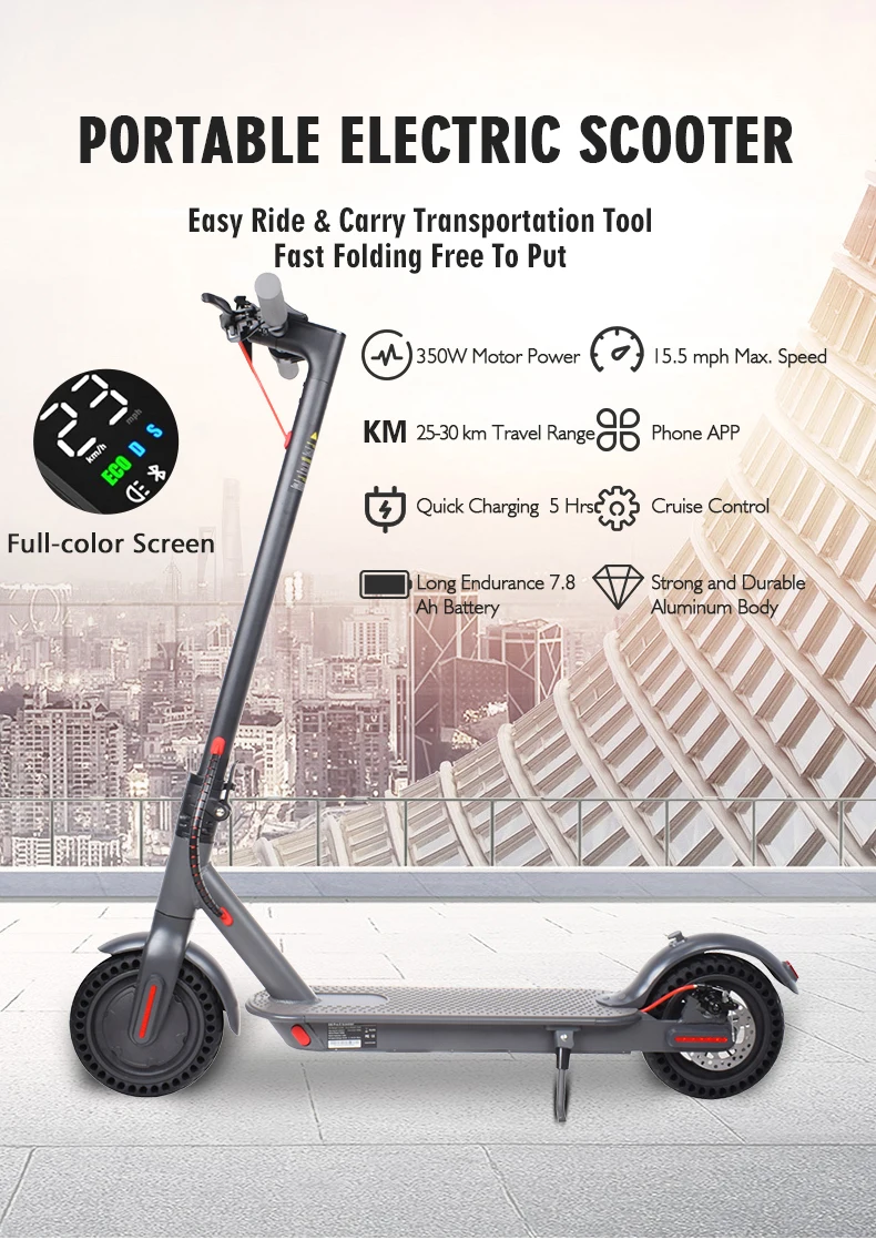 Powerful FAST ELECTRIC SCOOTER 25KM/H 350W BLACK E-SCOOTER-12 Month Warranty-App 