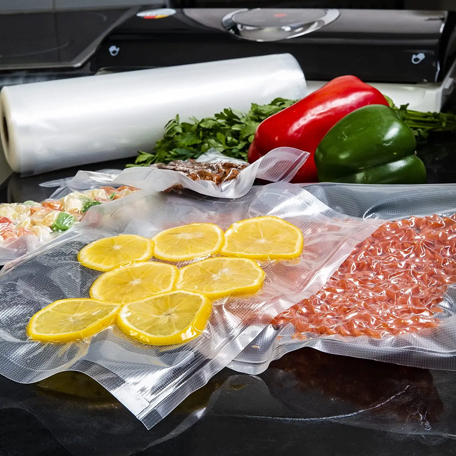 Eco Biodegradable Embossed Clear Plastic Compression Freeze Food