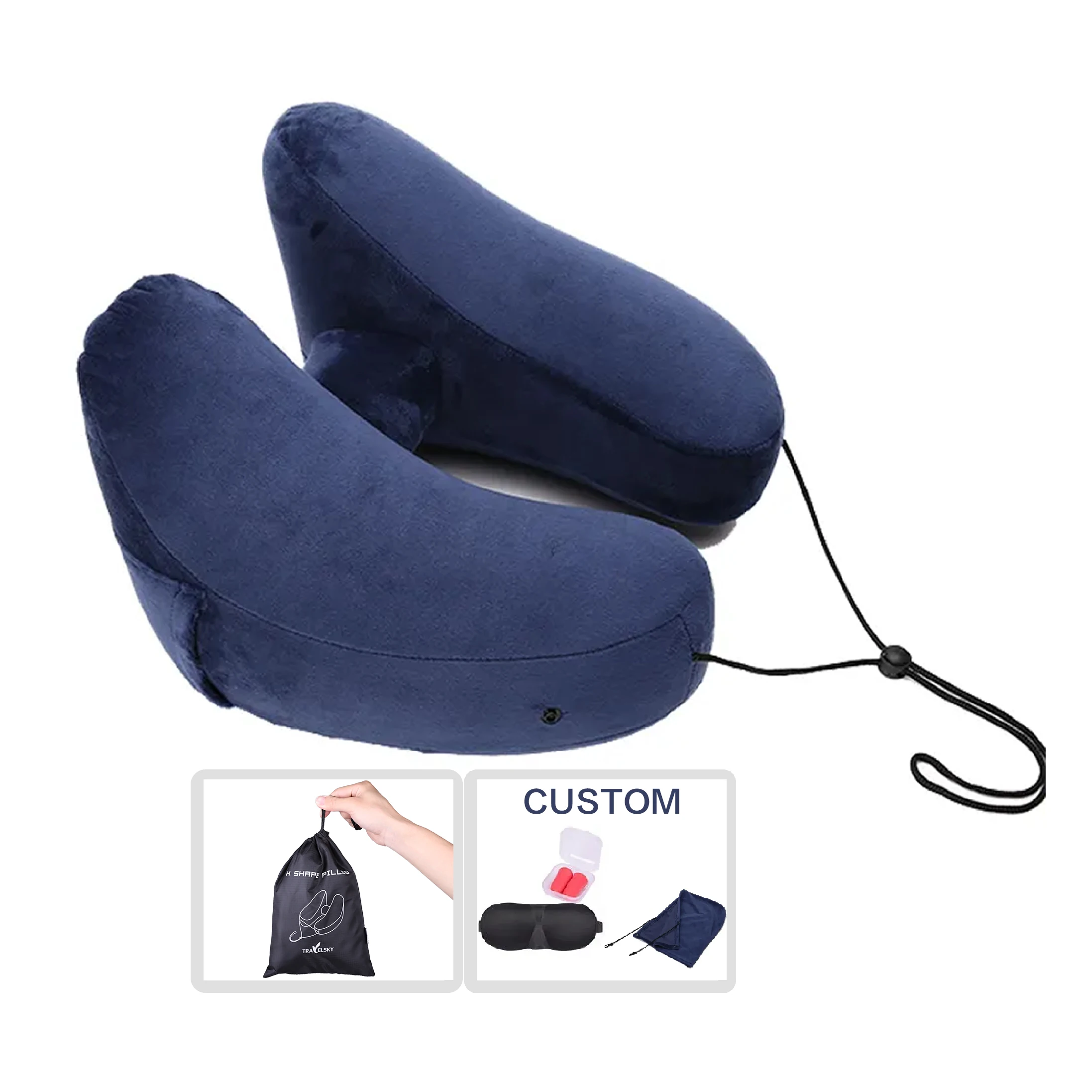 Easy to Inflate and Deflate Inflatable Travel Neck Pillow for Sleeping on Airplane Train Car Bus