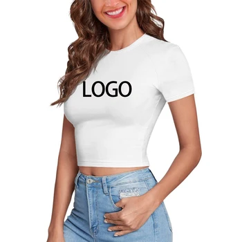 European American Women's Sexy Tight Fitting T-Shirts Support Custom Pattern Printing Short Sleeved Exposed Navel T-Shirts