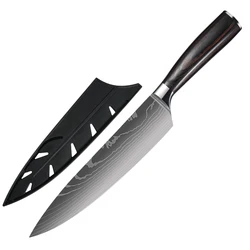 Суперострые кухонные ножи шеф-повара набор из 9 японских кухонных ножей нержавеющей стали с деревянной ручкой и Дамасским лазерным