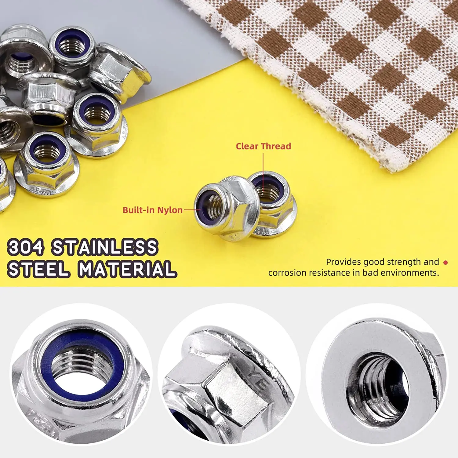 Carbon Steel Galvanized Nyloc Nut Hexagonal Lock Flange Nut M10 Nylon