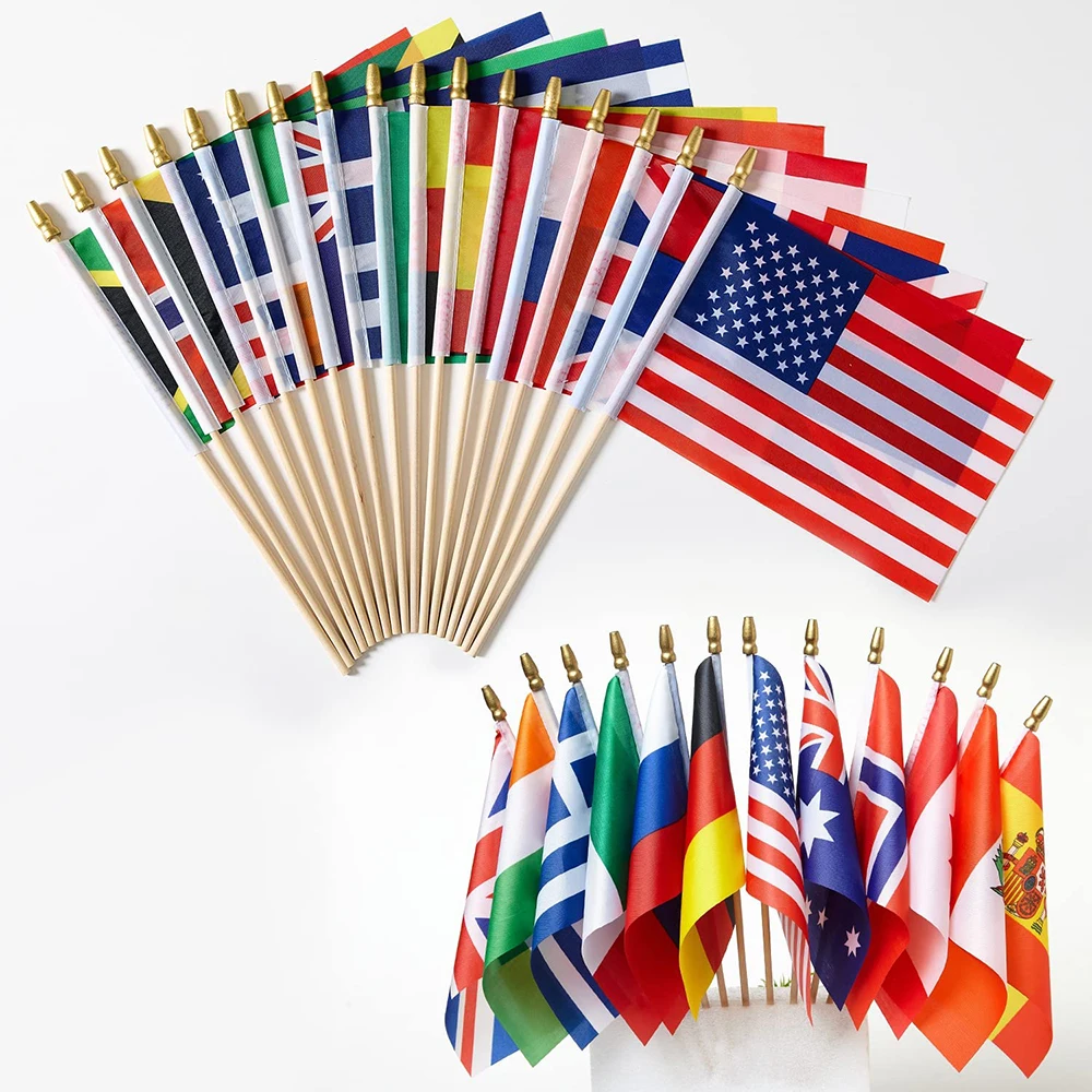 Custom Miniature Stick Flag With Pointed Plastic Wood Aluminium Pole Customized Hand Held Mini Flags