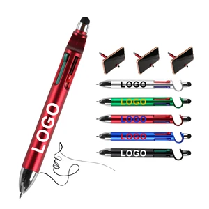 New Creative 3 in 1 Customized Plastic Ballpoint Pen with Custom Logo Print for Phone Holder 4 Refills Ball Pens Touch Stylus