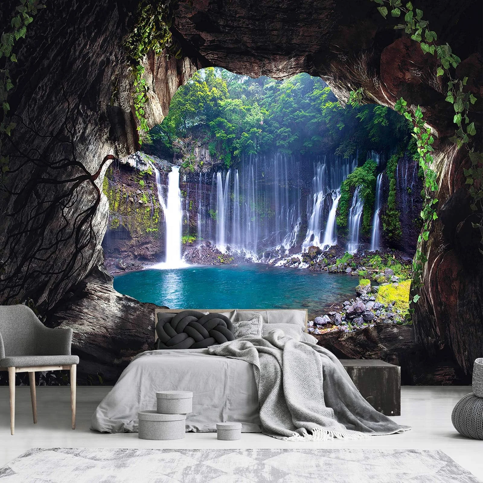 Alibaba.com: 3D Cave Waterfall Natural Landscape Wallpaper for Bedroom  Living Room : Enhance interior aesthetics with immersive natural designs.  Source durable, certified wall decor for bulk orders., image size:1600x1600