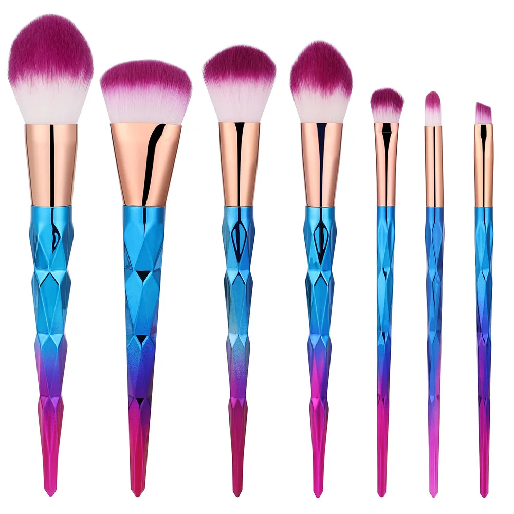 Foundation Blending Blush concealer Eye Face Lip Cosmetic Tools 7pcs Makeup Brush Set Blue-Violet Gr