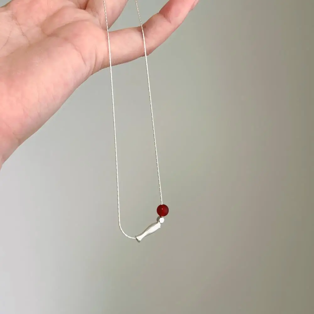 KAKODIY Thin Simple 925 Sterling Silver Chain Natural Red Stone Pendant Necklace for Women detail 1