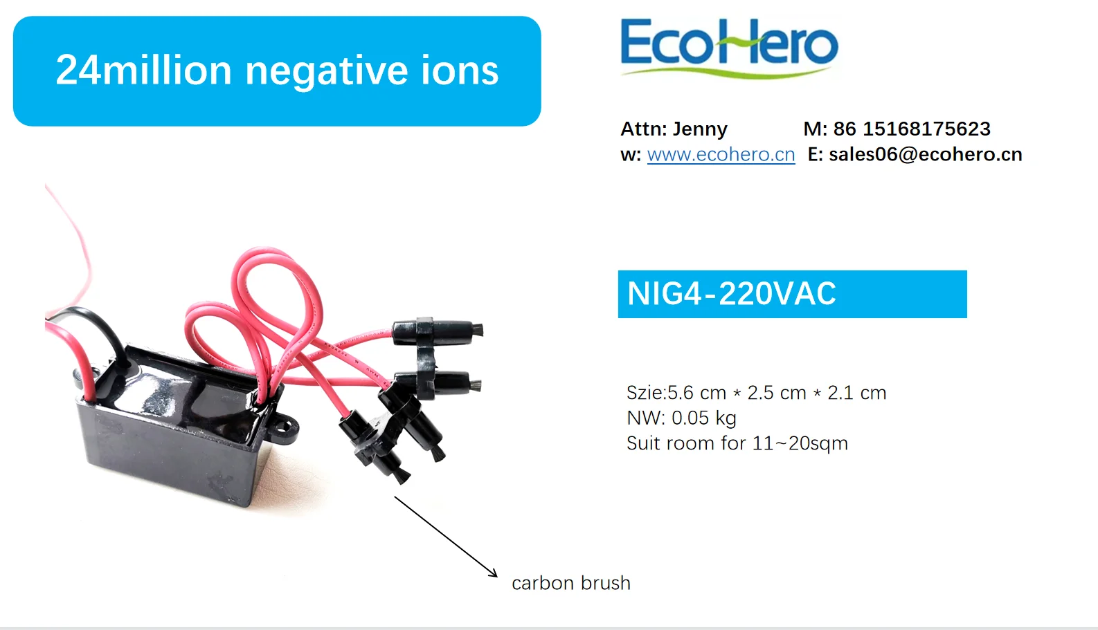 Carbon Brush Needle Tip Discharge Negative Ion Generator Air Purifier