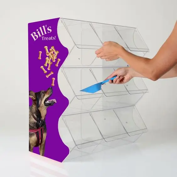 Bevis Customized Wooden Display Rack Pet Toy Treats Display Stand Pegboard With Hook  for Cat Dog Shop Store