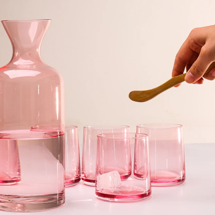Wholesale Hot Sale Nordic Light Luxury Modern Household Creative Juice Water Pink Glass Teapot Cup Set