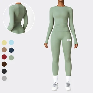 Wholesales Sportswear Yoga Fitness Long Sleeve Womens Gym Wear  Set Slim Fit Yoga Set