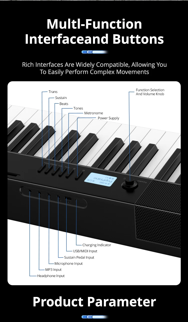 Terence V30 Portable Digital Piano - 88 Keys & Touch Sensitivity