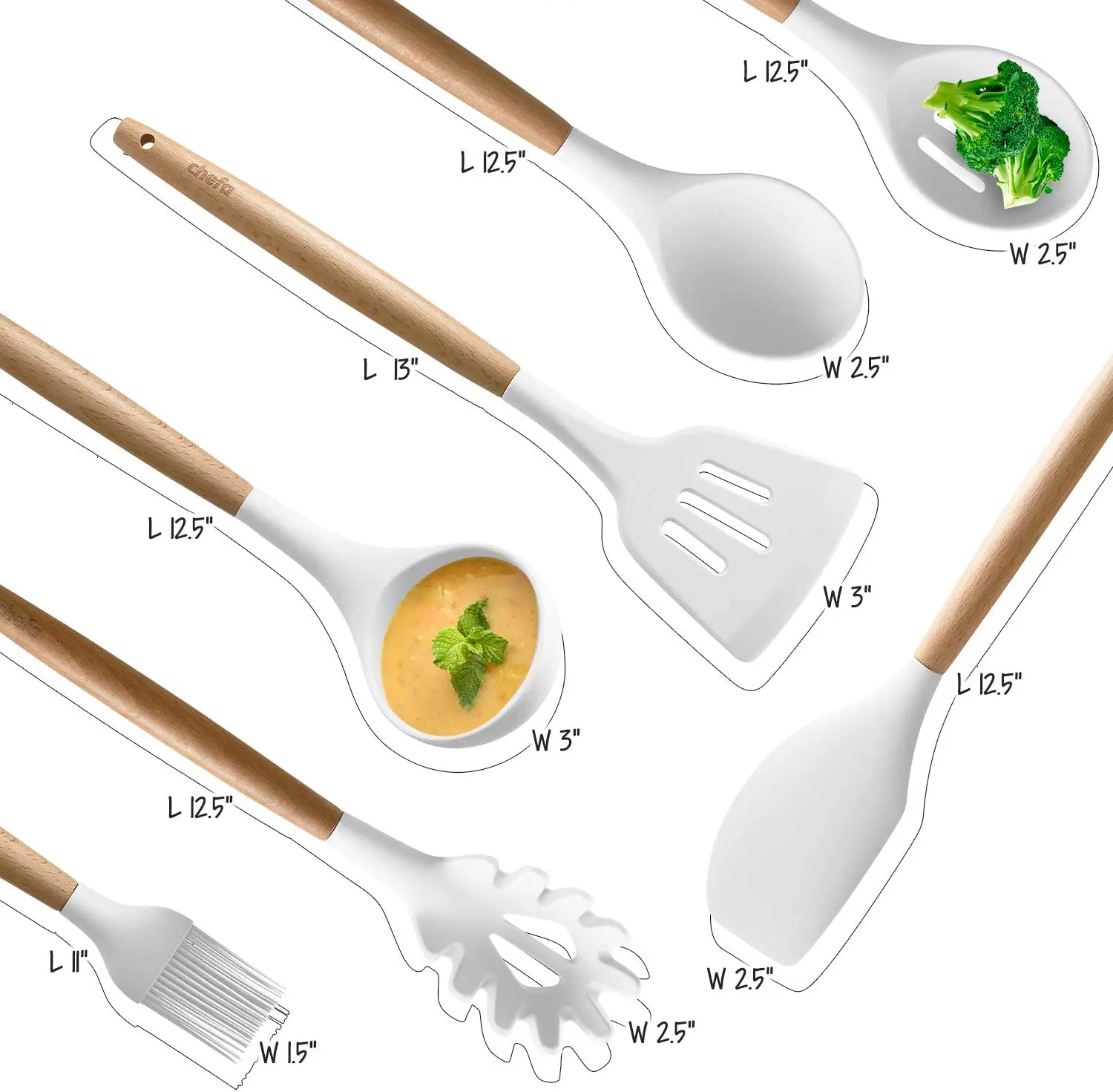 New Custom Marble Speckled Silicone Kitchenware Wooden Handle Cooking