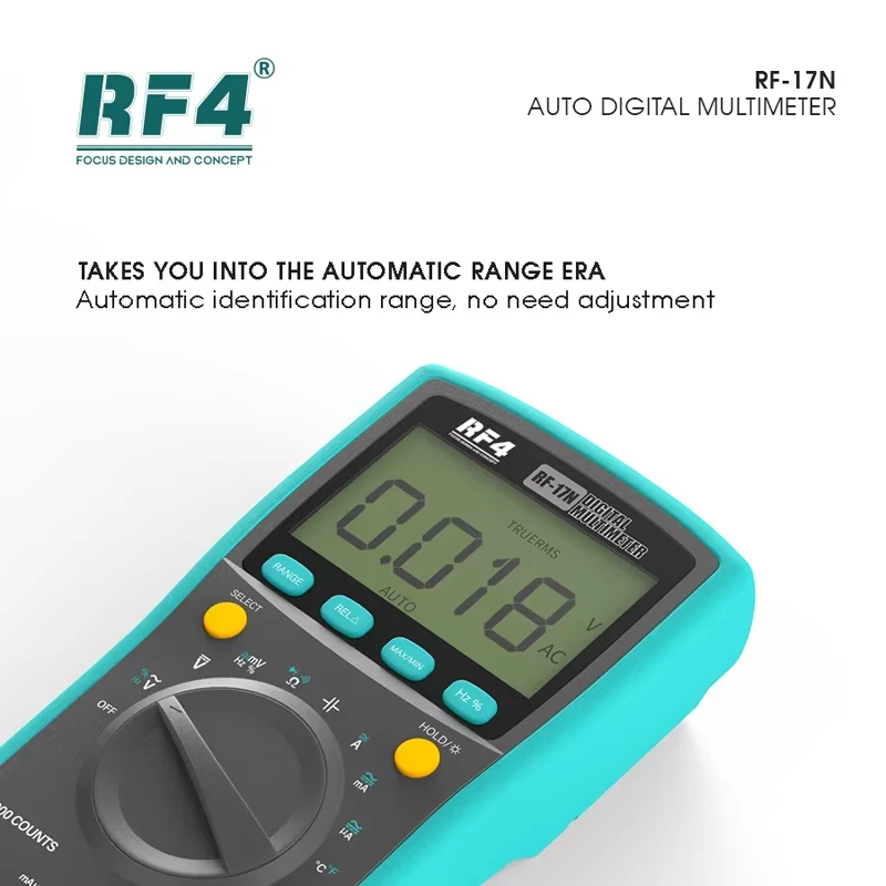 RF4 RF-17N Auto Range Digital Multimeter True RMS 6000 Counts Temperature Tester Shockproof for Mobile Phone Circuit Repair