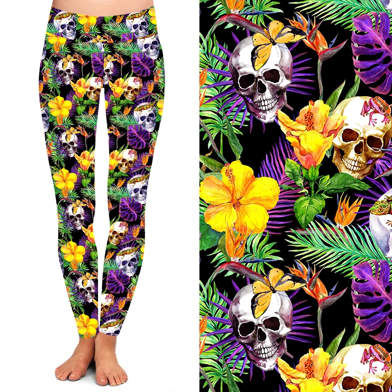 Yellow Flower Palm Leaf Skull Brushed 