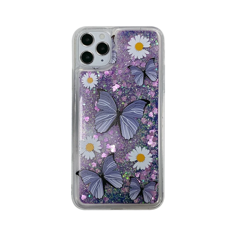 Butterfly Purple Quicksand Glitter Tpu Transparent Mobile Phone Case For Iphone 12 Pro Max 12 Mini 12pro 11 Pro Xs Xr Buy Butterfly Quicksand Liquid Glitter Girls Tpu Phone Case 3d Butterfly