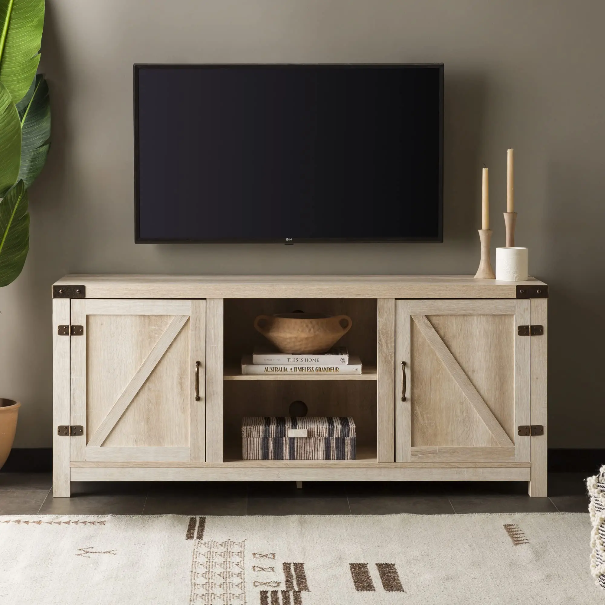 Modern Farmhouse Double Barn Door Tv Stand For Tvs Up To 65 Inches,58