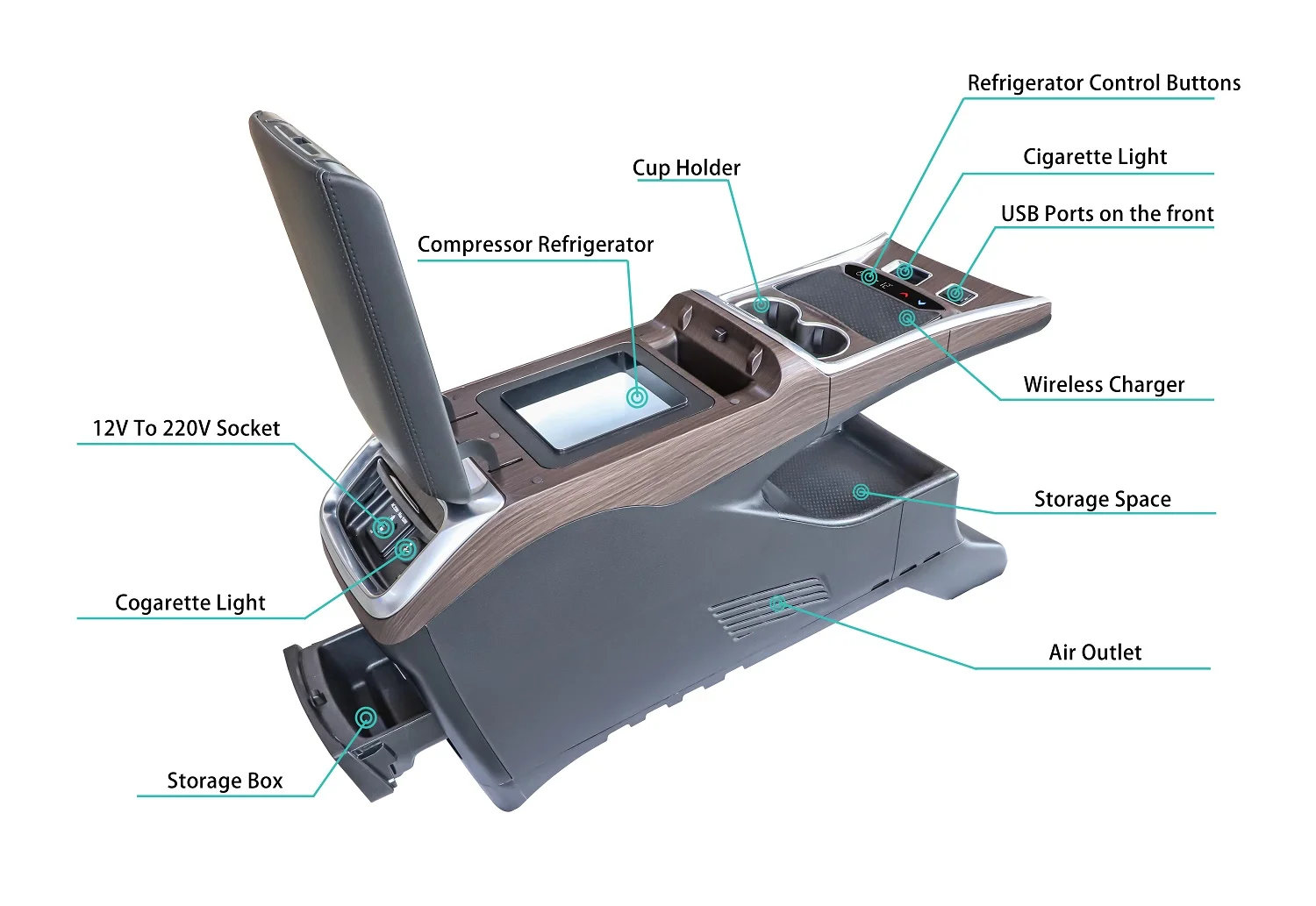 Multifunction Leather Armrest Holder Wireless Charge Feature New Design Storage Box Elysion Odyssey Refrigerator Armrest
