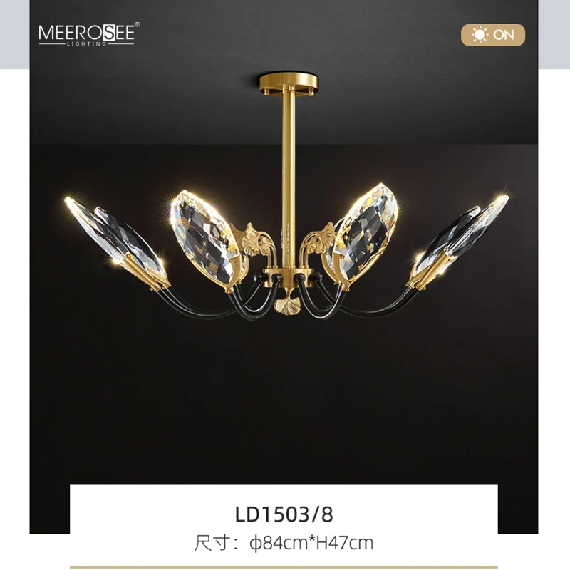 Meerosee K9 Crystal Light with Multi Faceted Cutting Copper Gingko Leaf Decoration Chandeliers Crystal 2020 MD86814