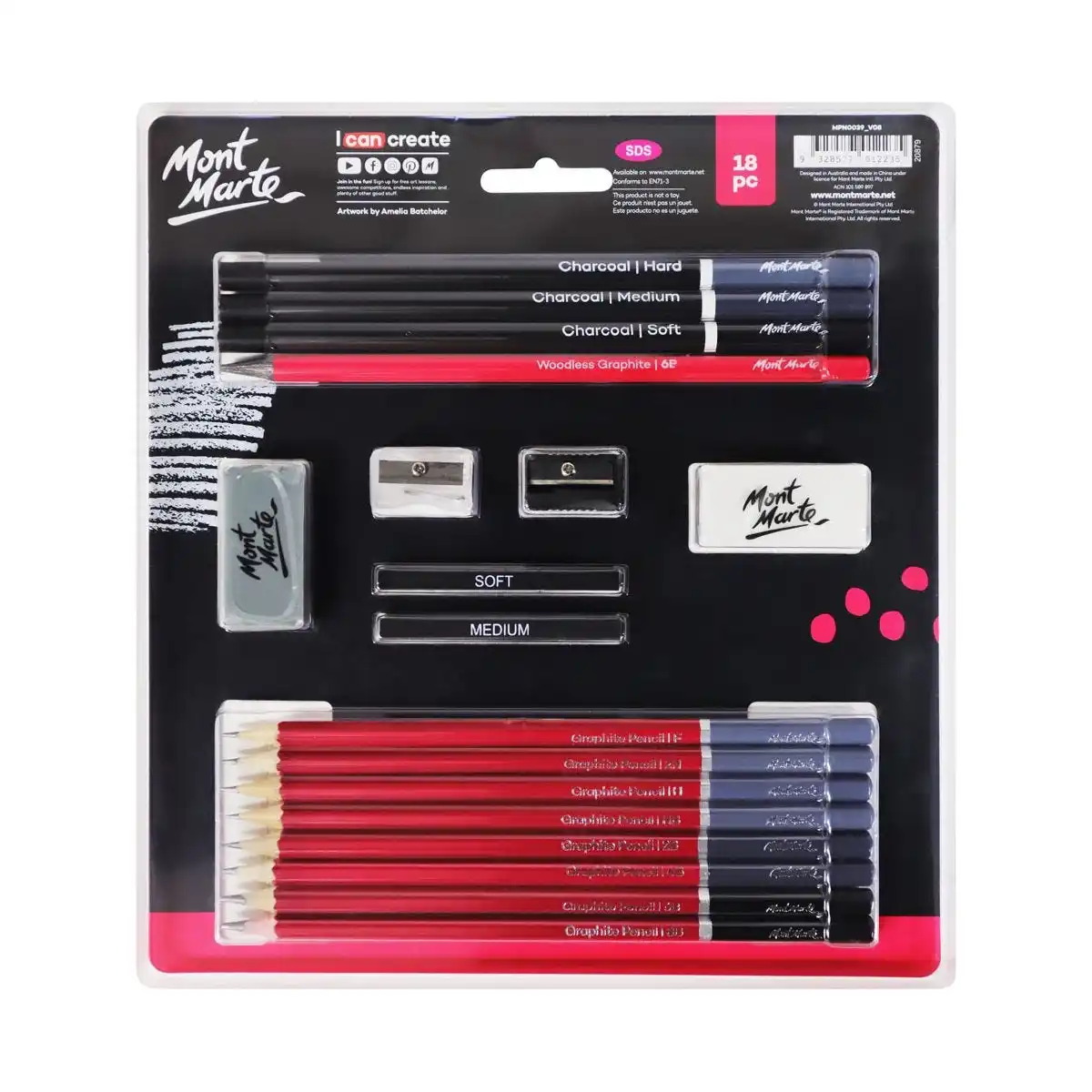 MONT MARTE Woodless Charcoal Pencils, 3 Piece. Features 3 Grades Of  Charcoal Including Soft, Medium and Hard.