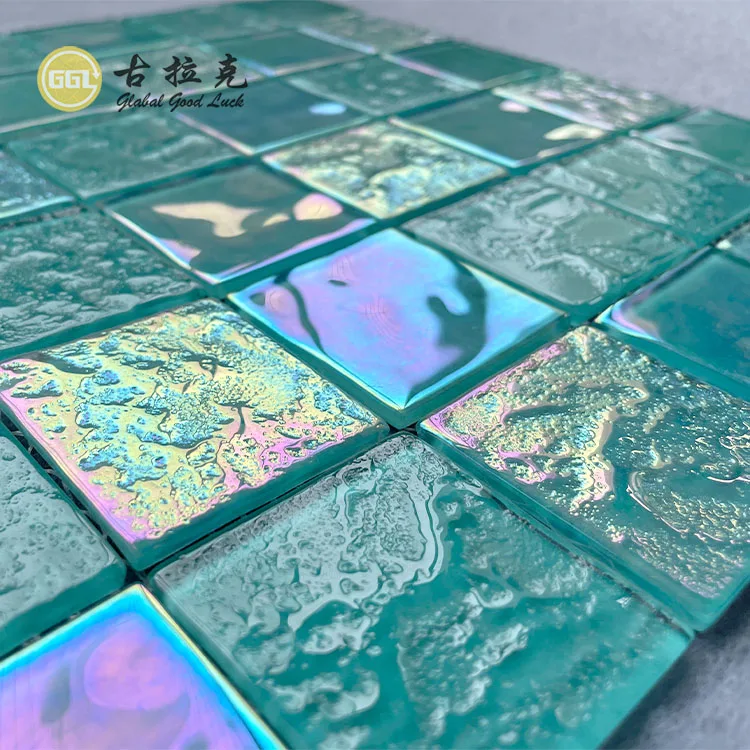 Wholesale price outdoor aqua green white blue iridescent crystal glass swimming pool mosaic tile