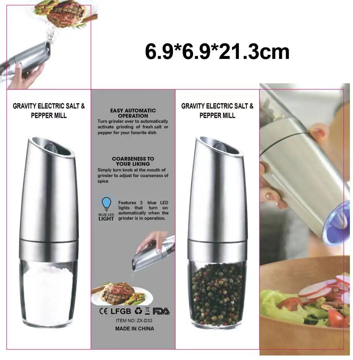 1pc Electric Salt & Pepper Grinder Set Battery Operated With Adjustable  Coarseness, Stainless Steel Body And Acrylic Spice Chamber