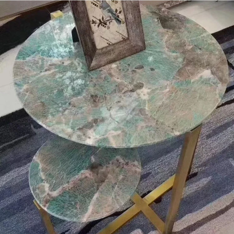 Luxury Natural Green Quartzite Side Table Modern Green Stone Decorative Coffee Table
