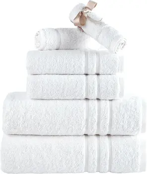 Luxury 5 Star Hotel White 100% Cotton Bath Face Hand Dobby Towels Set For Hotel Spa With Customized Logo