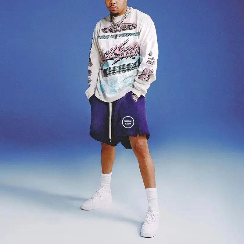 Salati Custom Wholesale Dropped Shoulder Graphic DTG Printing Print French Terry Cotton Acid Wash Crewneck Hoodie Sweatshirt Men gallery 7