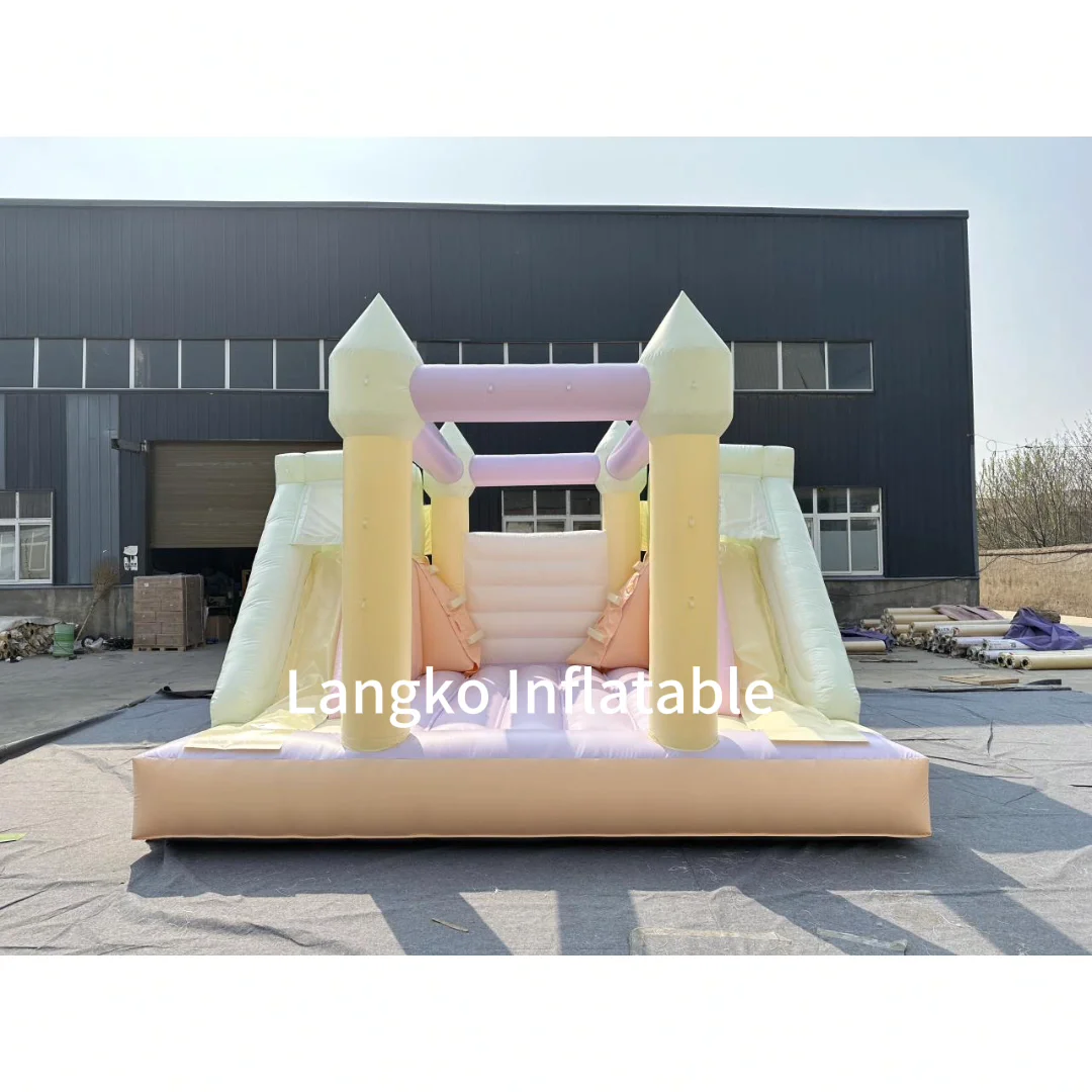 Pastel Color Bounce House With Ball Pit Jumping Castle Double Slides