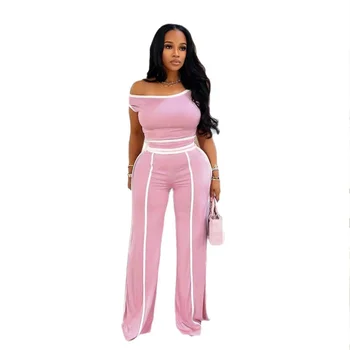 New Arrived Summer Short Sleeve Tops High Waist Wide Leg Pants Two-Piece Set Women Fashion Plus Size Casual Suit