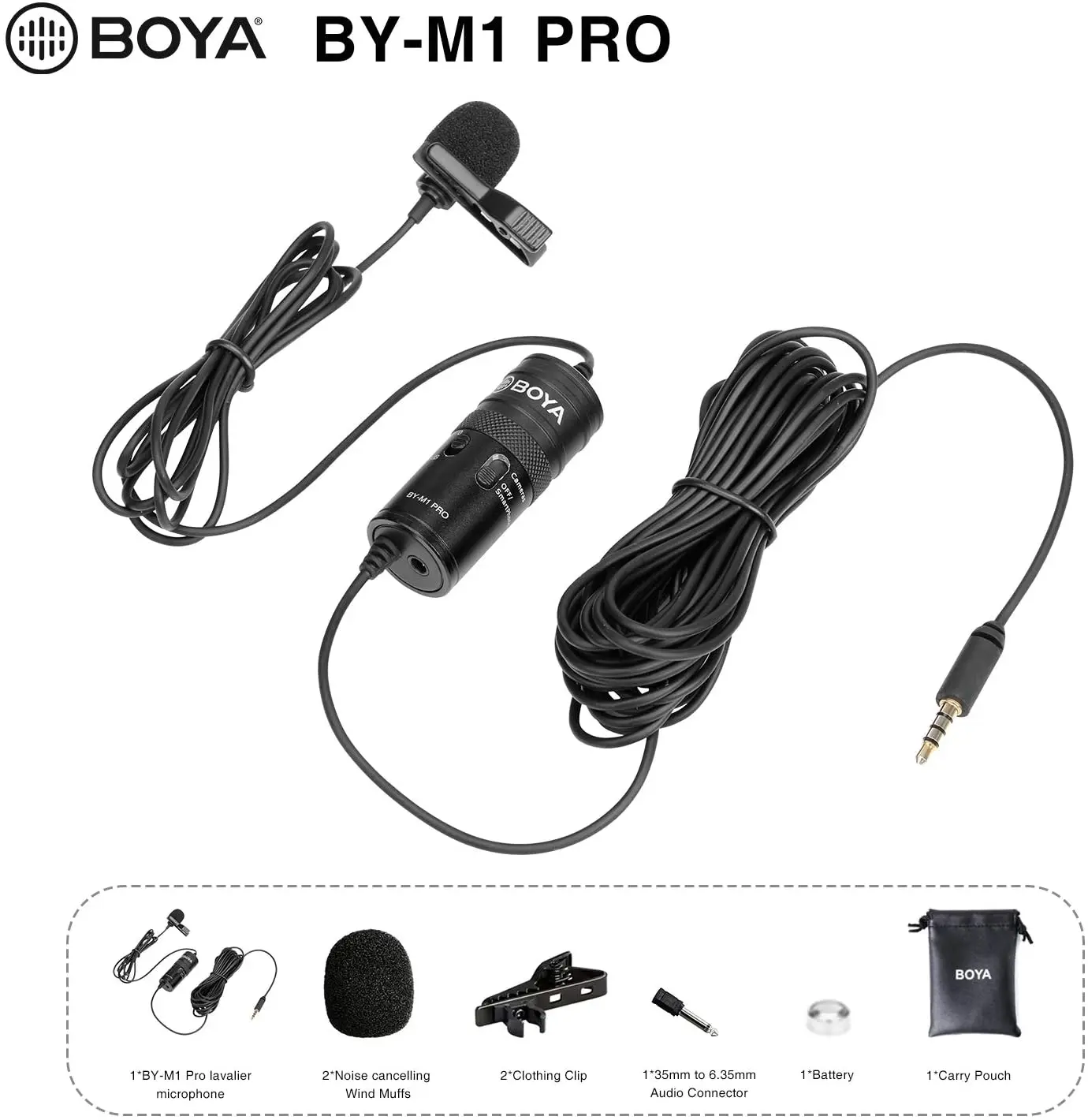 Microfono Lavalier BOYA BY-M1 Pro A Clip – Per Smartphone, DSLR, Videocamere, PC, Con Riduzione Rumore E Monitoraggio Cuffie - 3