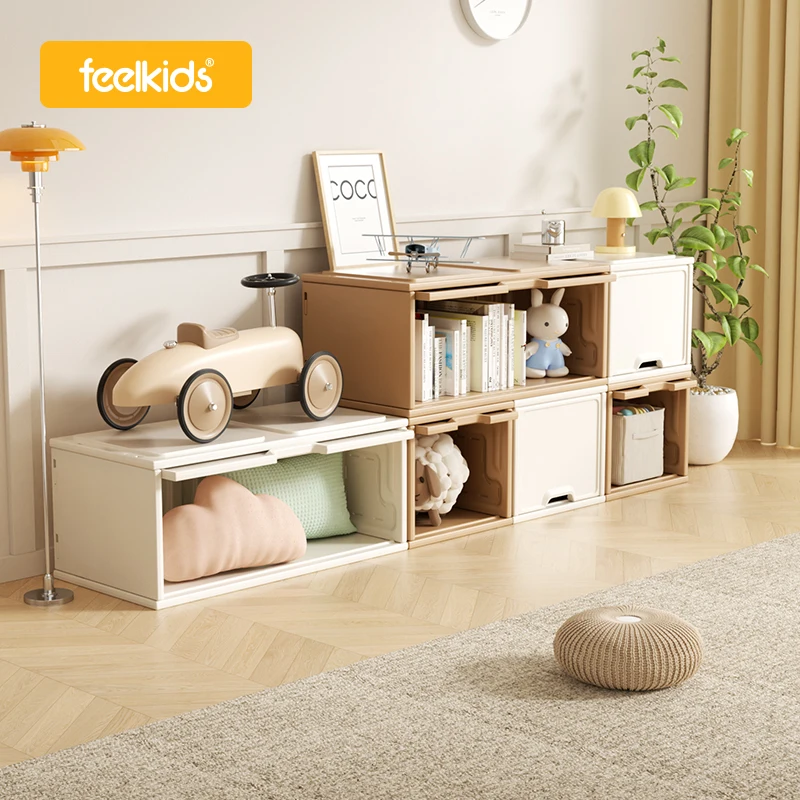 Feelkids Combination Storage Rack Large Capacity Toy Furniture Plastic Book Shelf Stackable Clothes Organizer Kids Cabinets