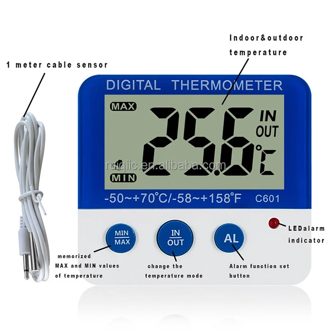 Refrigerator Freezer Thermometer Alarm Temperature Humidity Meter  Thermometer Hygrometer Indoor Outdoor With Probe