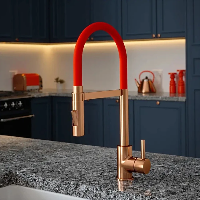 FLG Modern Kitchen Faucet Tube Tap Water Mixer in Black with Spray Function Desk Mounted Customized Colored Tube Neck