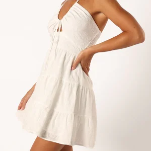 High Quality Summer A-Line Dress Sleeveless Camisole One Neck Backless Short Skirt High Waist Pleated Eco-Friendly Woven Fabric