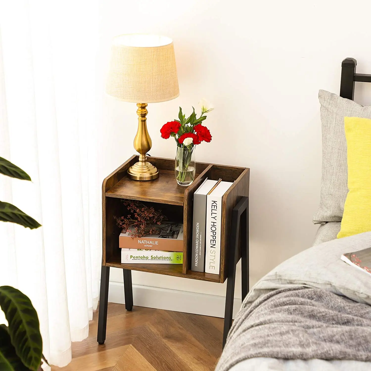 Factory Direct Stackable End Side Table With Vertical Storage for Bedroom