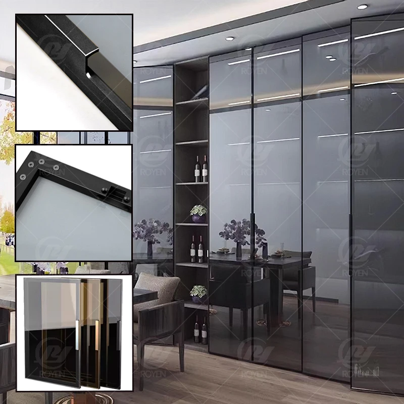 Home Decor 20mm Slim Frame Aluminum Door Profiles Handles High Quality Wardrobe Styles Glass Doors