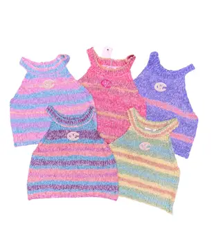 Hot Selling Colored Yarn Women's Tank Tops Knitting Colored Vest Knitwear For Export