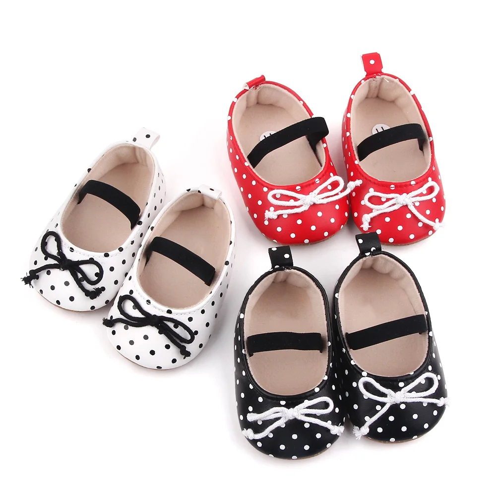 Wholesale polka dot baby princess shoes girls cute bow-knot toddler shoes