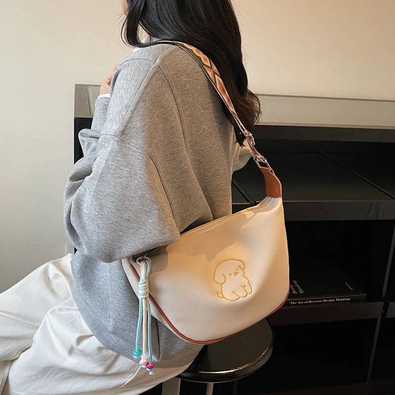 Yellow Genuine Leather Crossbody Bag for Women Cute Puppy Print, Stylish Shoulder Purse