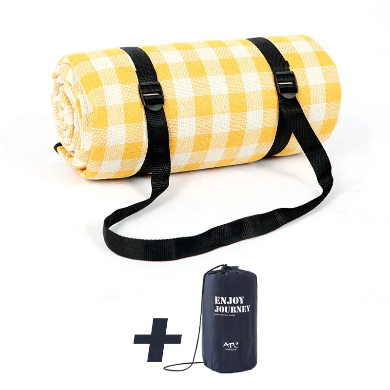 Yellow and white grid with storage bag 