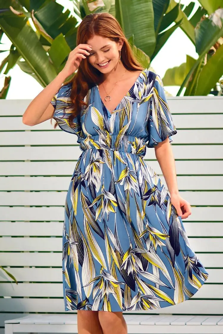 Vestidos Largos De Verano De Manga Corta Para Mujer, Estilo Bohemio, Cuello En V, Floral, Casual, Con Vuelo, Para La Playa, Azul, Pequeña