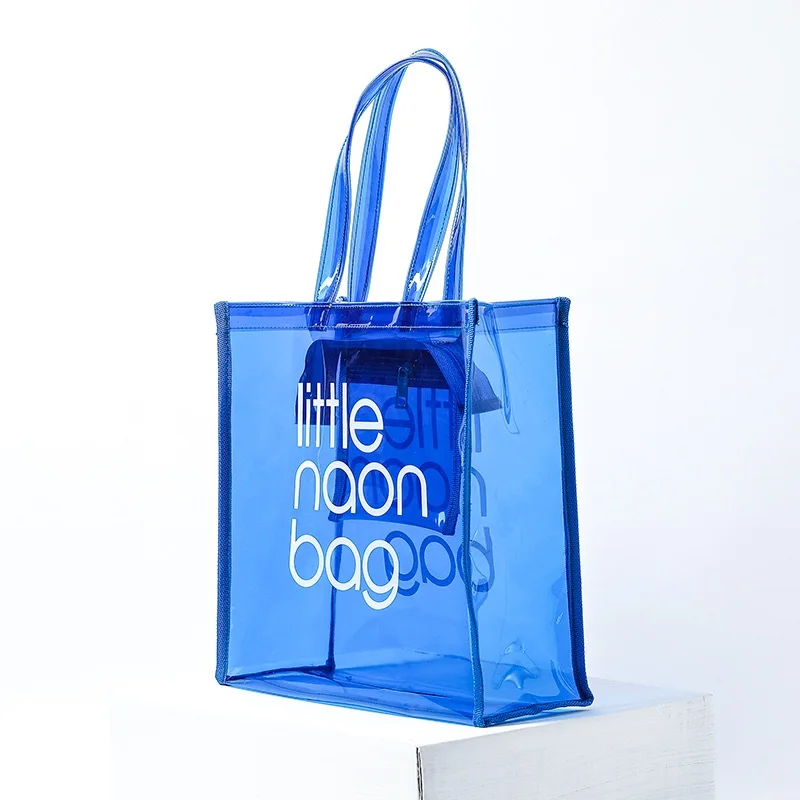 High Quality Custom Fashion Eco Friendly Transparent Little Neon Pink PVC Tote Bag for Women